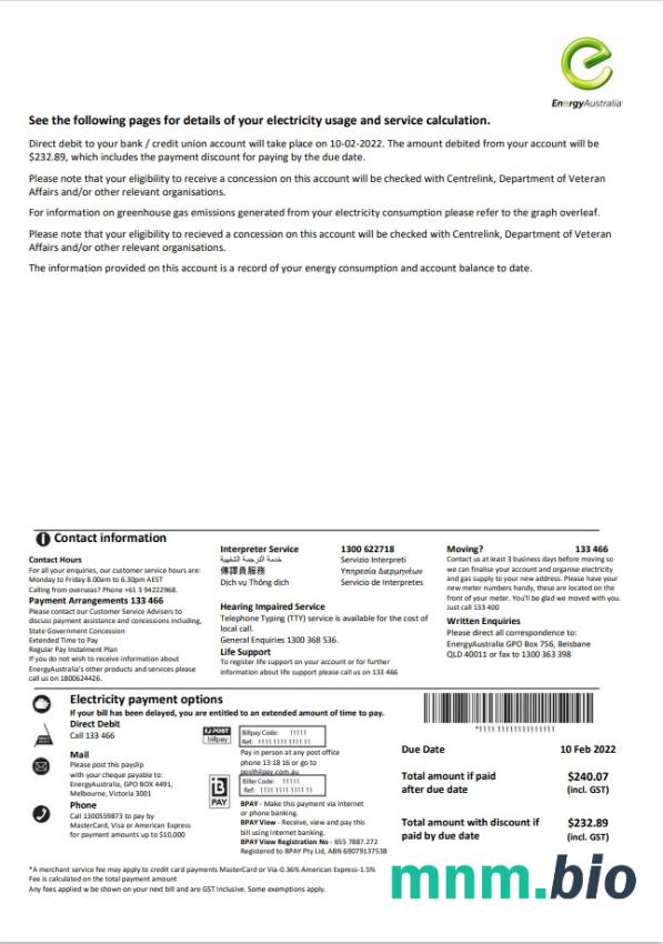 Australia Energy Australia elektryczność rachunek za media szablon w formacie Word i PDF, 3 strony 3